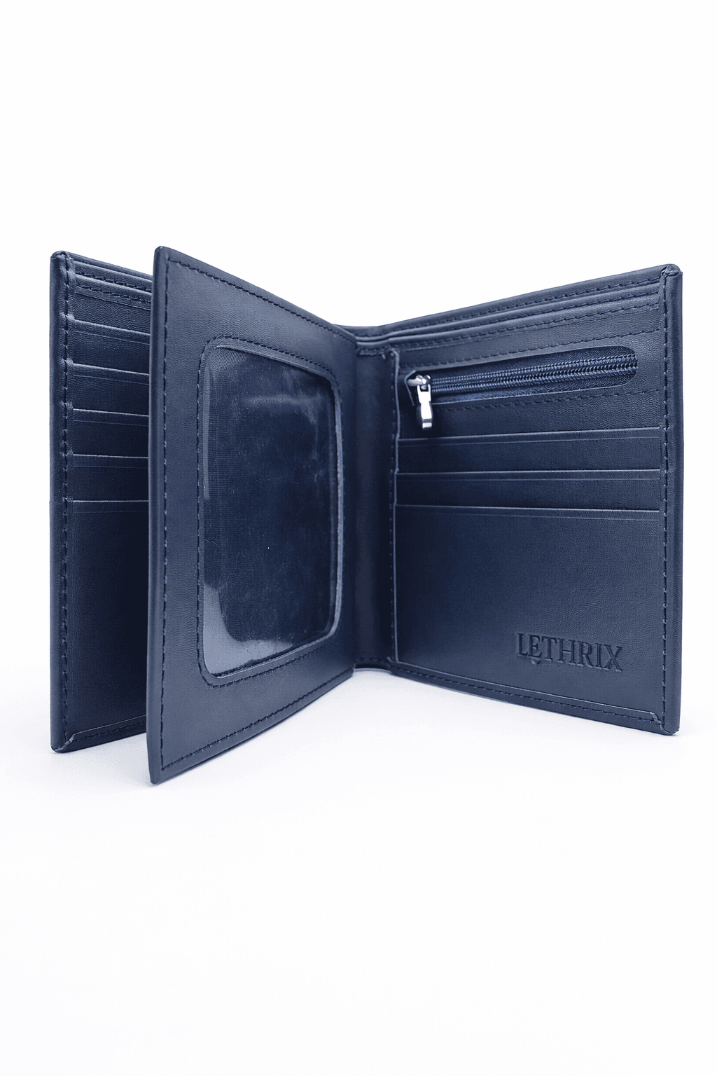 Navy Blue Leather Wallet With Coin Pocket