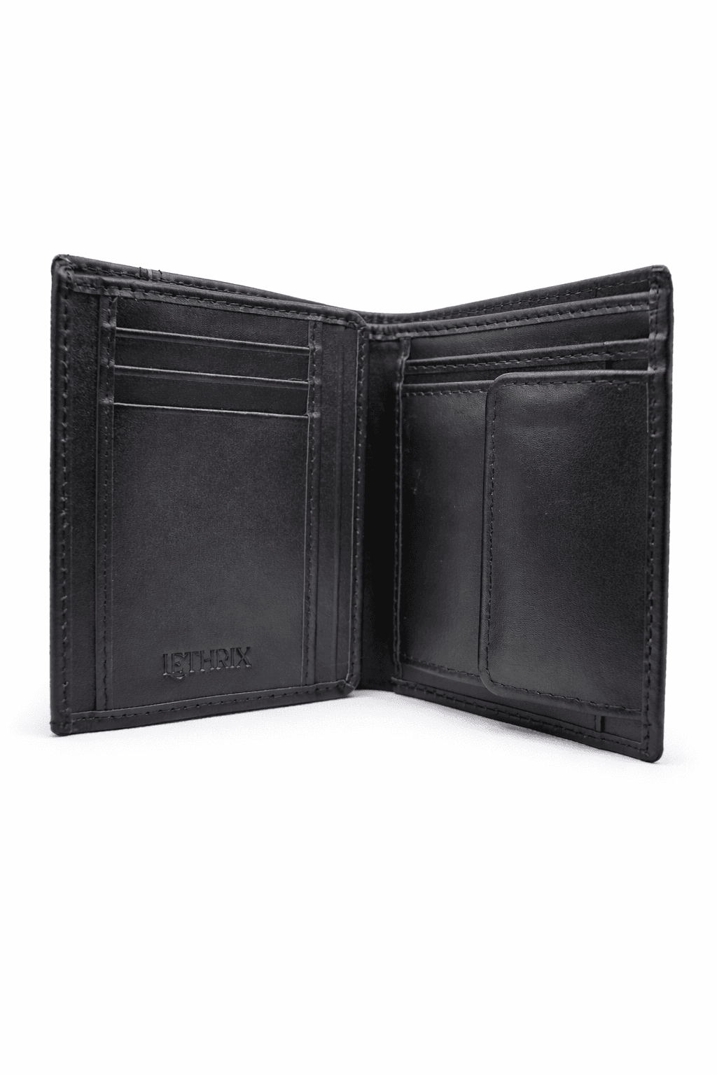 Black Leather Wallet With Coin Pocket Men's Bifold
