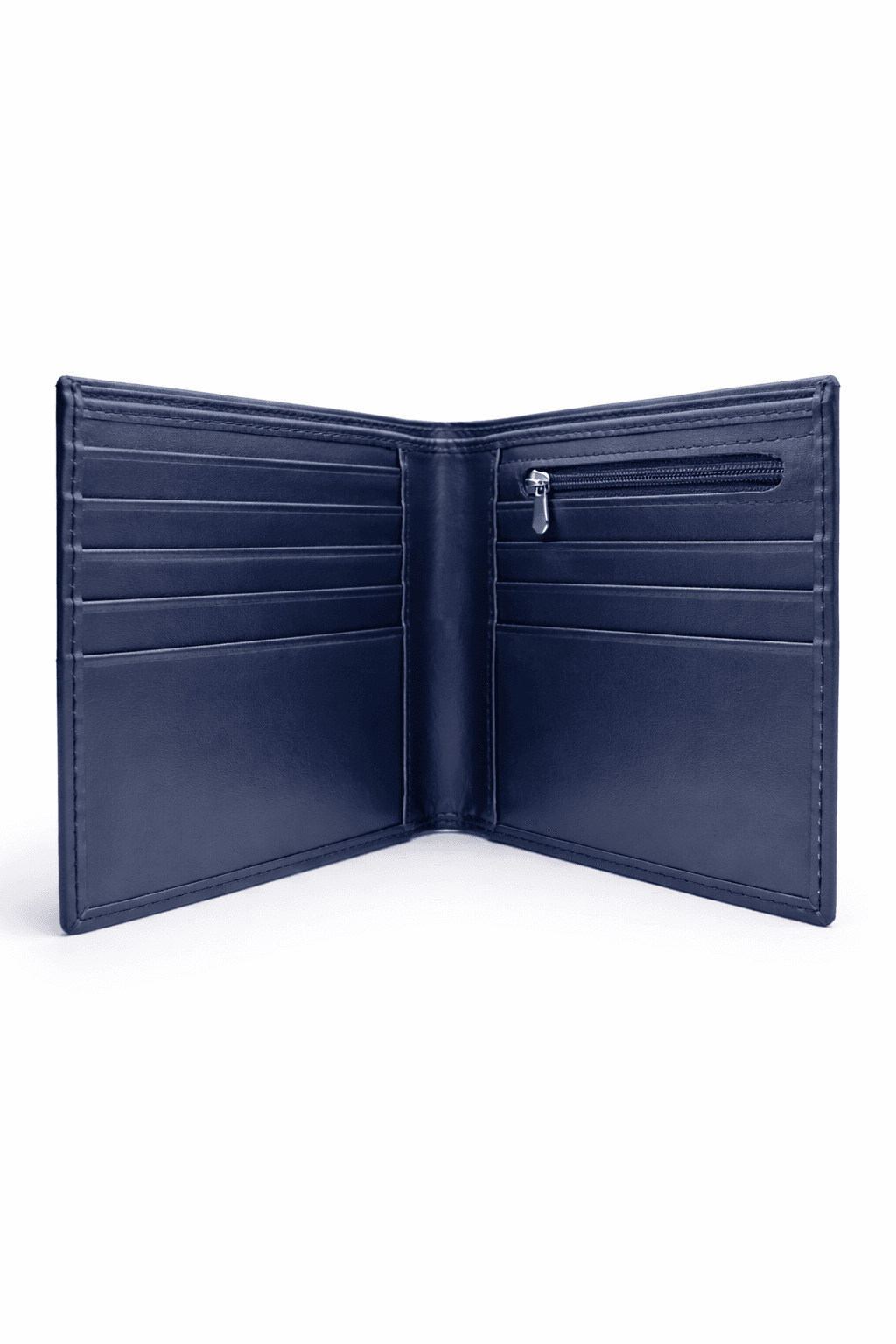 Navy Blue Leather Wallet With Coin Pocket